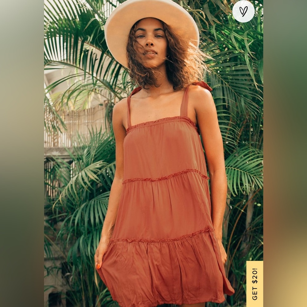 Rust Orange Tie-Strap Tiered Mini Dress